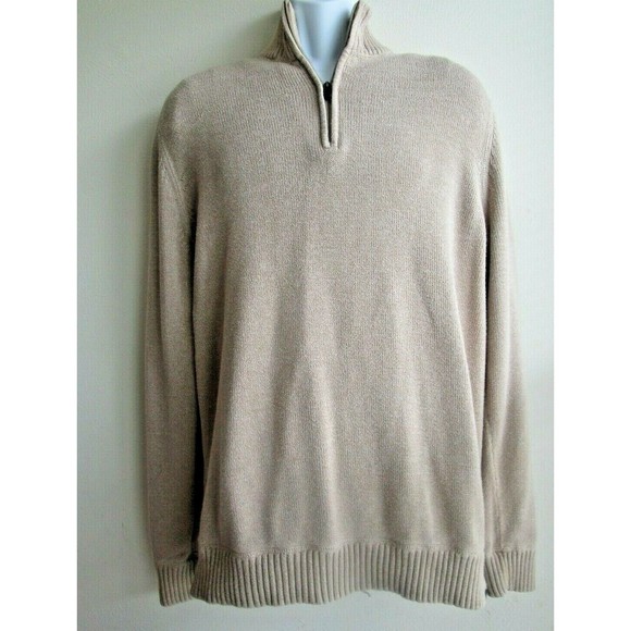 Eddie Bauer Mens Big Tall Sweater Cream Beige Size TXL Extra Large 1/4 Zipper - Picture 1 of 11